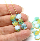 9mm Blue yellow Czech glass daisy flower beads, 20pc