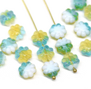 9mm Blue yellow Czech glass daisy flower beads, 20pc