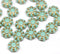 9mm Mint green Czech glass daisy flower beads, gold inlays 20pc