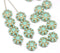 9mm Mint green Czech glass daisy flower beads, gold inlays 20pc