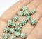 9mm Mint green Czech glass daisy flower beads, gold inlays 20pc