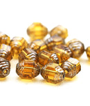 8x6mm Yellow topaz cathedral gold ends czech glass barrel beads, 15Pc