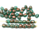 4mm Teal frosted czech glass fire polished beads, copper wash