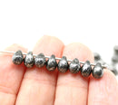 5x7mm Jet black teardrops pressed czech glass beads, Silver wash