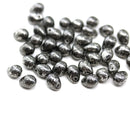 5x7mm Jet black teardrops pressed czech glass beads, Silver wash