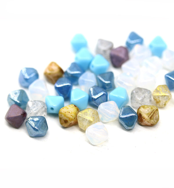 Czech Glass Bicone Beads Mix: Blue, Purple, 6mm