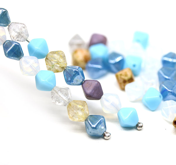 Czech Glass Bicone Beads Mix: Blue, Purple, 6mm