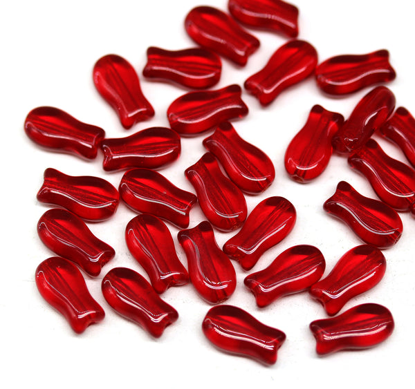 9x5mm Red czech glass fish beads, 30pc