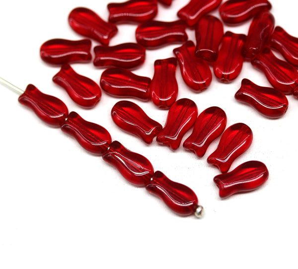 9x5mm Red czech glass fish beads, 30pc