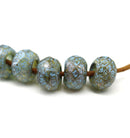 12x8mm Rustic blue green Large hole beads European charm czech glass 5Pc