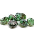 7x10mm Green crueller rondelle Czech glass picasso beads