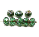 7x10mm Green crueller rondelle Czech glass picasso beads
