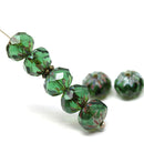 7x10mm Green crueller rondelle Czech glass picasso beads