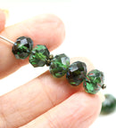 7x10mm Green crueller rondelle Czech glass picasso beads