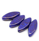 18x7mm Dark blue flat oval fire polished Czech glass beads, rustic finish, 4Pc