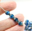 8x6mm Capri Blue cathedral Picasso czech glass barrel beads