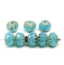 7x10mm Opal Blue crueller rondelle Czech glass picasso beads