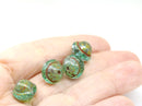 10x12mm Blue green picasso saucer Czech glass beads UFO shape 4pc