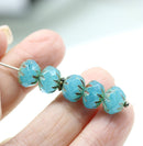 7x10mm Opal Blue crueller rondelle Czech glass picasso beads