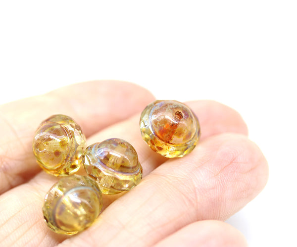 10x12mm Light yellow topaz saucer Czech glass beads UFO shape 4pc