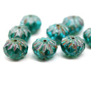 7x10mm Teal green crueller rondelle Czech glass picasso beads