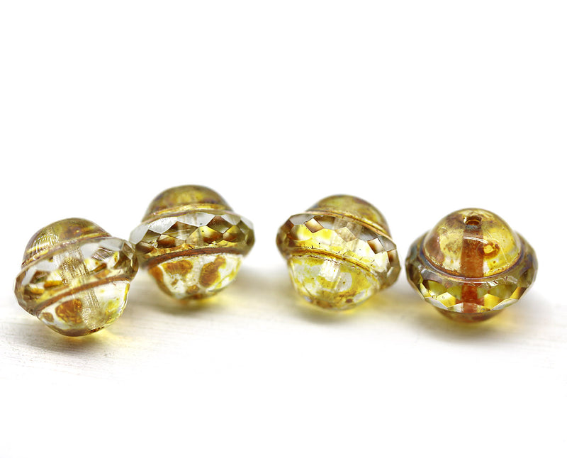 10x12mm Light yellow topaz saucer Czech glass beads UFO shape 4pc