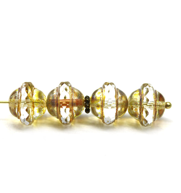10x12mm Light yellow topaz saucer Czech glass beads UFO shape 4pc