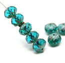 7x10mm Teal green crueller rondelle Czech glass picasso beads