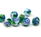 8mm Blue green white cathedral Czech glass fire polished beads - 8Pc