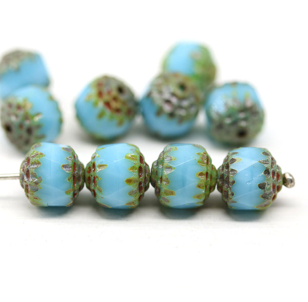8mm Turquoise Blue cathedral beads Czech glass picasso ends