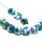 8mm Blue green white cathedral Czech glass fire polished beads - 8Pc