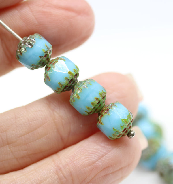 8mm Turquoise Blue cathedral beads Czech glass picasso ends