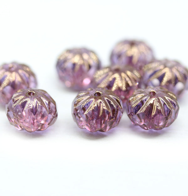 7x10mm Pink Purple crueller rondelle Czech glass beads 