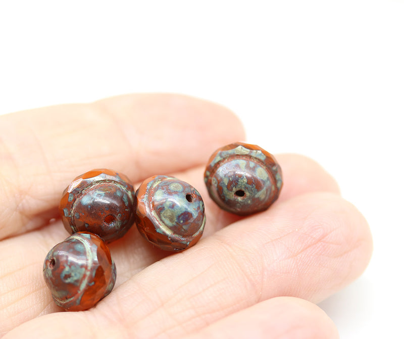 10x12mm Picasso orange saucer Czech glass beads UFO shape 4pc