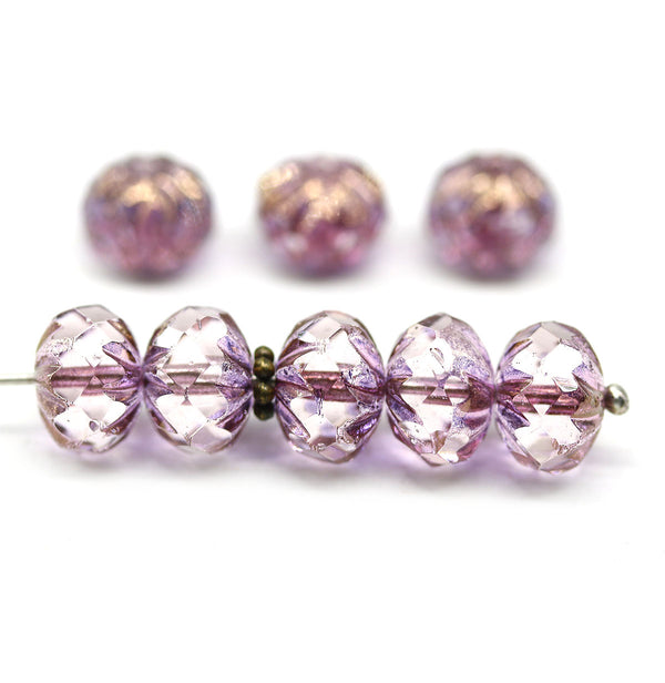 7x10mm Pink Purple crueller rondelle Czech glass beads 