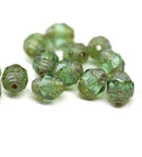 8x6mm Antique green cathedral Picasso czech glass barrel beads