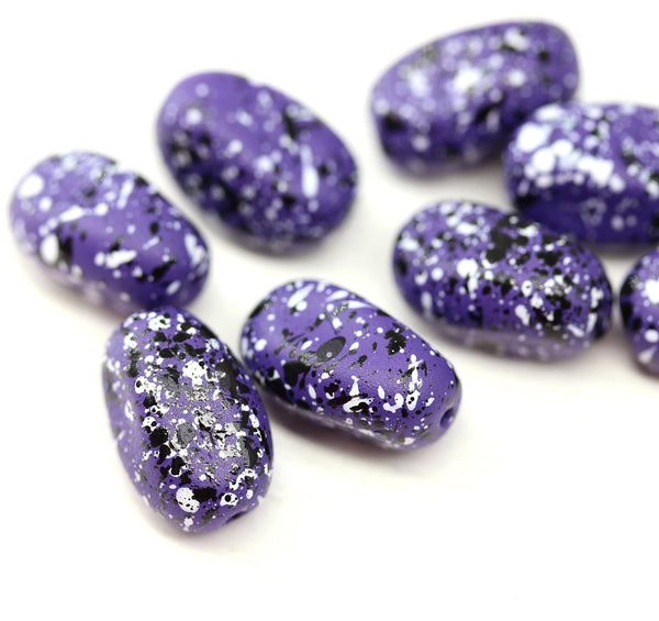 15x7mm Purple Czech glass oval beads satin finish, 8Pc
