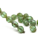 8x6mm Antique green cathedral Picasso czech glass barrel beads