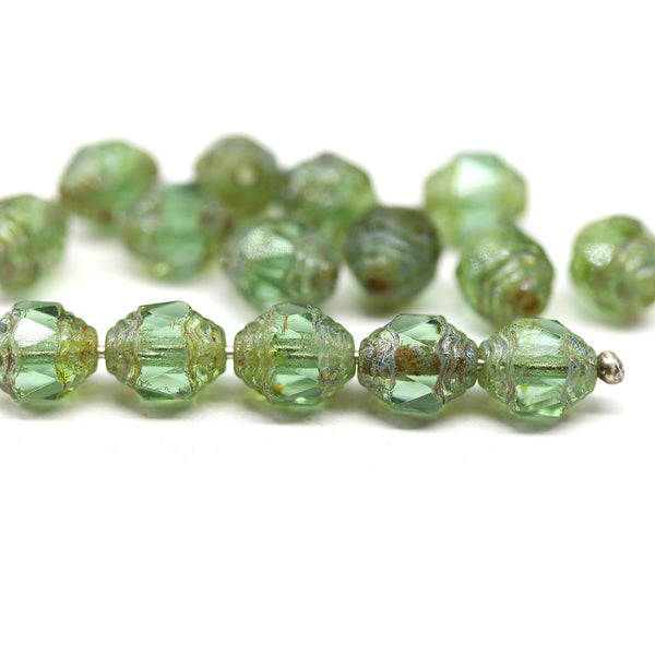 8x6mm Antique green cathedral Picasso czech glass barrel beads