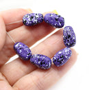 15x7mm Purple Czech glass oval beads satin finish, 8Pc
