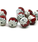 8mm Opaque red cathedral beads Czech glass silver ends
