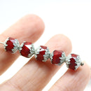 8mm Opaque red cathedral beads Czech glass silver ends