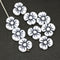 13mm Black and white pansy flower beads Czech glass daisy flower, 6pc