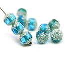 8mm Blue cathedral beads Czech glass silver ends
