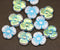 13mm White pansy flower beads blue inlays Czech glass AB finish, 6pc