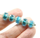 8mm Blue cathedral beads Czech glass silver ends