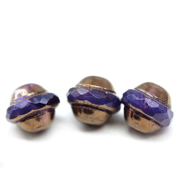 10x12mm Blue purple saucer Czech glass beads UFO shape 4pc