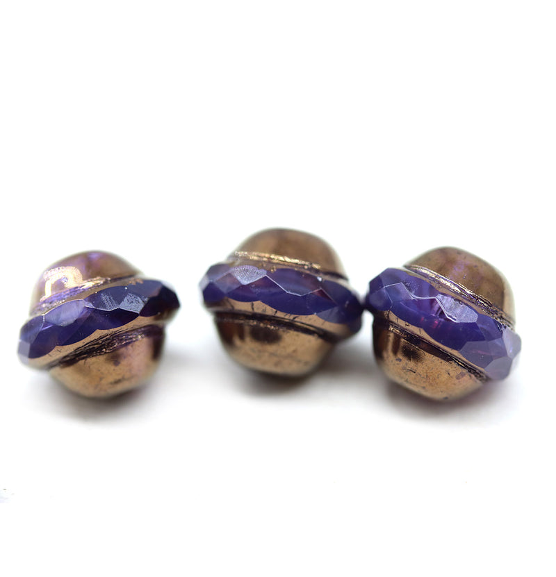 10x12mm Blue purple saucer Czech glass beads UFO shape 4pc
