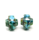 13x15mm Blue Picasso crown czech glass fire polished large bicones 