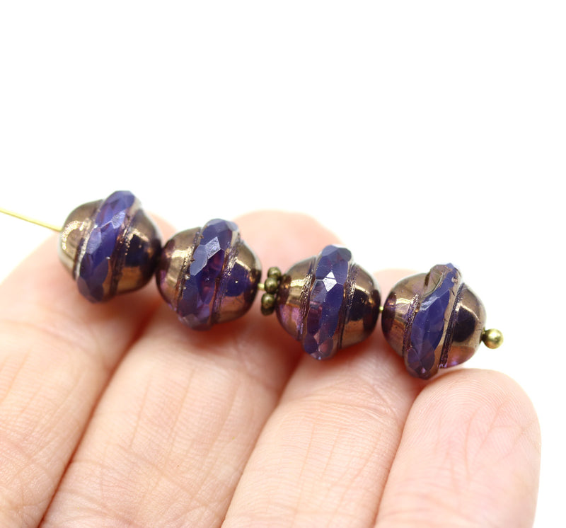 10x12mm Blue purple saucer Czech glass beads UFO shape 4pc